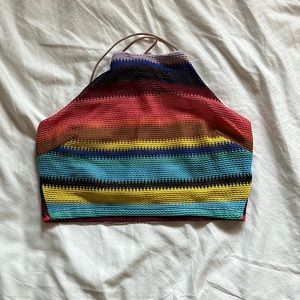 Rainbow stripe cropped halter top